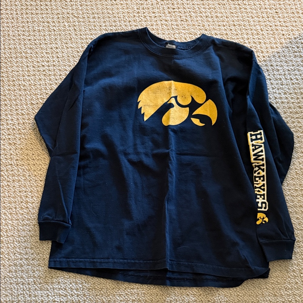 Kids Black Long-Sleeve Top with Yellow Hawkeye Logo